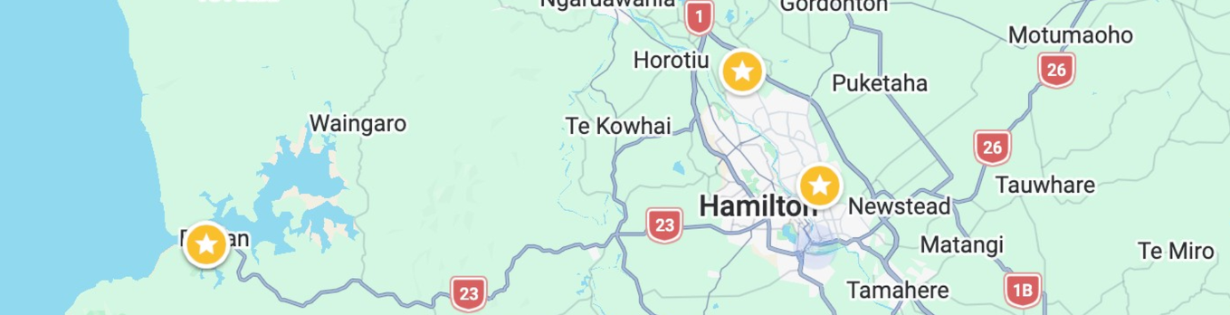Map showing Raglan and Hamilton Connect Health clinic locations.